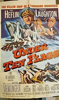 1960 UNDER TEN FLAGS ORIGINAL 1960 WW2 Movie Poster MYLENE DEMONGEOT • $54.95