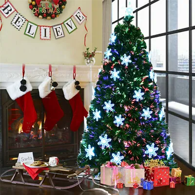 £77.99 • Buy Bushy Christmas Tree W/ LED Fibre Optic Lights Metal Stand Xmas Decor 4/5/6/7Ft