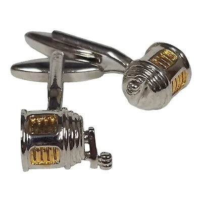 Vintage Fishing Reel Men's Cufflinks Nautical Fisherman Gear Two Toned Jewelry • $28.33