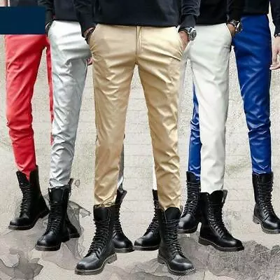 Mens Faux Leather Pants Slim Fit Trousers Spring Autumn Casual Motorcycle Pants  • $39.60