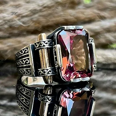 925 Sterling Silver Turkish Jewelry Alexandrite Stone Men's Ring All Size #992 • $49