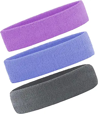 Sweatband Headband 3Pk Terry Cloth Moisture Wicking For Sports Gym Men Women • $10.99
