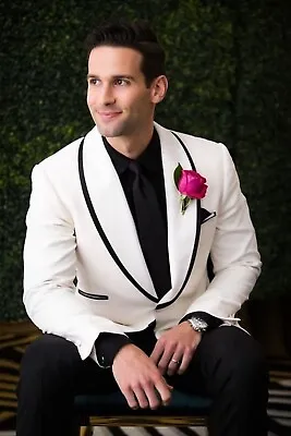 Men Suit White Shawl Lapel Formal Party Groom Dinner Tuxedo Wedding Suits • $80.52