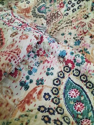 £29.99 • Buy Indian Hand Block Kantha Single Size Quilt Cotton Bedspread Blanket Throw NEW.