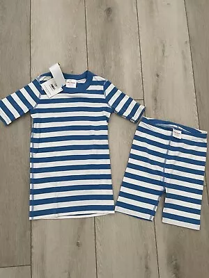 Hanna Andersson Kids Pajama Set Blue White Striped Organic Cotton  Size 10 NEW • $25.87