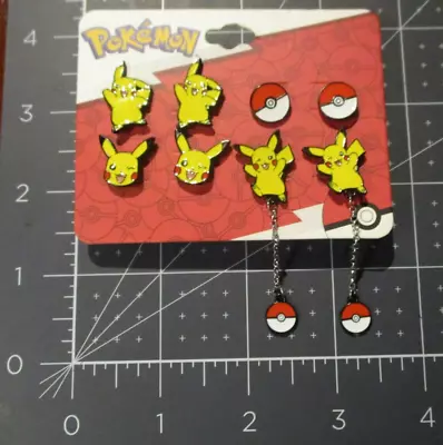 POKEMON EARRINGS 4 Pack  Post Stud Pokeball Pickachu Cuff E • $19.99