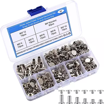 90 Sets Chicago Screws Assorted Kit 6 Sizes M5 Round Flat Head Leather Rivets • $11.89