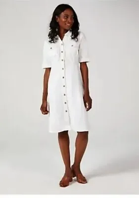 £4.99 • Buy Elbow Sleeve Button Up Stretch Denim Dress Nina Leonard Ivory 2xl Size 18 20 