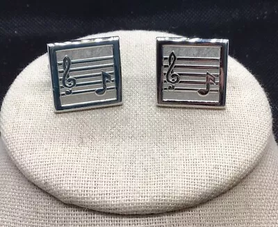 Vintage Mens Swank Silver Tone Costume Music Notes Cuff Links C240 • $5.99