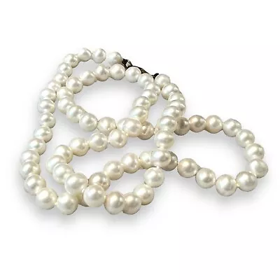 MO OW Hand Knotted VIntage Beaded Pearl Necklace 925 Sterling Silver 17  Lobster • $45.98