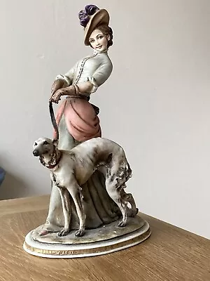 Capodimonte B MERLI Women & Her  Borzoi Dog Statue Figurine • £60