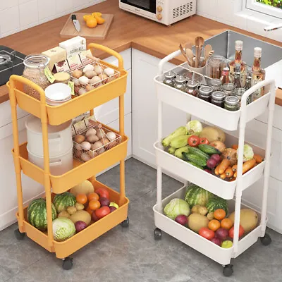 3 Tier Storage Trolley Cart On Wheels Kitchen Bathroom Laundry Narrow Space Rack • £10.98