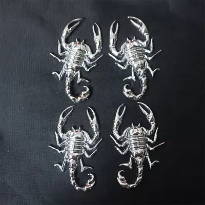 2Pairs Silver Chrome Scorpion Metal Decal Emblem Sticker Badge 3D Motors V6 Auto • $23.98