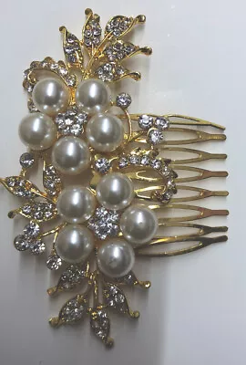 £3.99 • Buy New Bridal Wedding Crystal Jewel Diamanté Hair Comb Slide Gold Fascinator