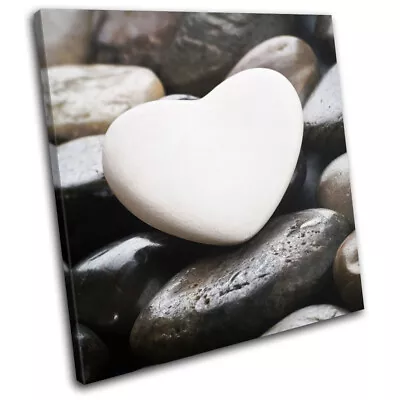 Heart Shaped Pebble Stone Bathroom Love SINGLE CANVAS WALL ART Picture Print • £19.99