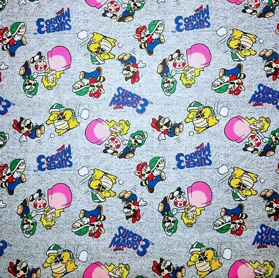 BonEFul Fabric FQ Cotton Quilt White Gray Super Mario 3 Brothers Game Boy X-Box • $7.03