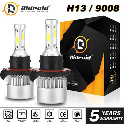 Pair H13 9008 1950W 285000LM COB LED Headlight Bulb Kit Hi/Lo Beam 6000K White • $12.19