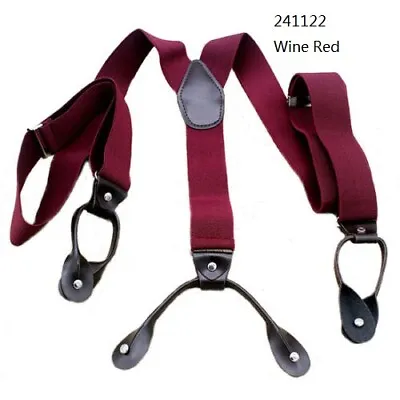 Button Holes Link Men's Suspenders-Wine Red 6 Button Holes 2 Length Adjusters • $5.25