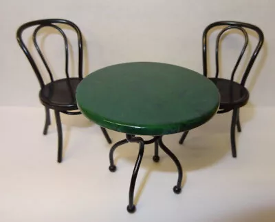 DOLLHOUSE Garden Patio Diner Table Chairs Green Marbled Top Doll House Miniature • $26.95