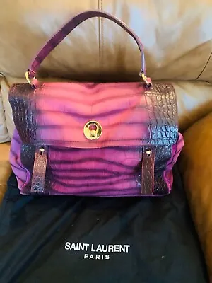 $850 • Buy Pre-owned Two Muse Ysl 2 Croc Embossed Color Eggplant Nabuck Veau Satcel