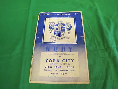 1958 Bury V York City Football Programme • £3