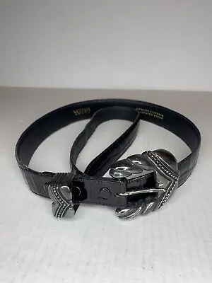 Vintage VICENZA Sport Women’s Sz 28 Black Genuine Calfskin Alligator Print Belt • $14.97