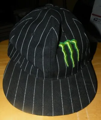 CITY BIG Baseball Cap MONSTER ENERGY Black Striped NEON GREEN Hat NWOT M 7 1/4 • $11.77