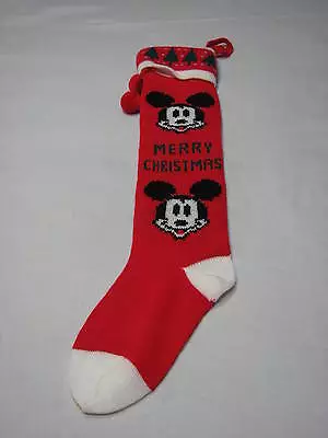 Mickey Mouse Merry Christmas Red Stocking Holiday Cheer LONG Cartoon White Green • $18.99