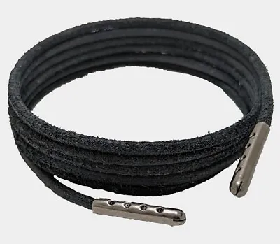 Shoe & Boot Laces Black 4 Mm Round Heavy Duty Leather With Black Metal Tips Size • $5.60