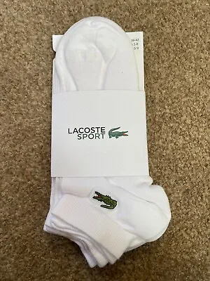 Boys Designer Lacoste White Trainer Sock Pack X 3 Pairs  Size 1.5 - 4.5 • £20