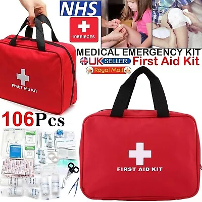 106 Piece First Aid Kit Bag Emergency Situation Medical Treatment Gauze Bandages • £10.49