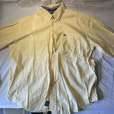 Tommy Hilfiger Mens L Oxford Shirt Yellow Button Down Cotton VTG 90s Crest Logo • $9.99