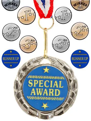 Personalised Silver Medal Award And Ribbon 1st 2nd 3rd Winner Runner Up Engraved • £3.99