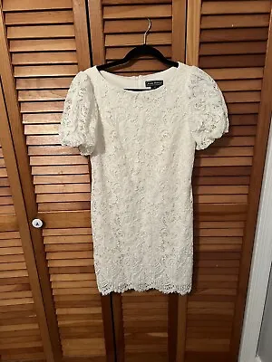 £67.50 • Buy JESSICA HOWARD Women's Off-White Lace Scalloped Puff-Sleeve Mini Dress Sz 10P