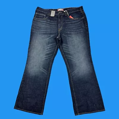 Mossimo Supply Co. Jeans Mens Size 36x30 Bootcut Whiskered Faded Dark Blue Denim • $20.98