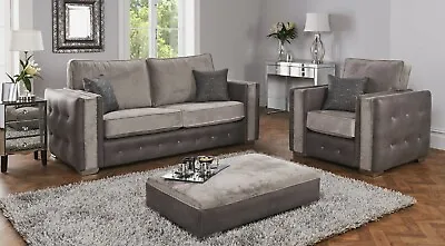 Grey Black Fabric Material 3 Seater 2 Seater Chair Sofa Suite GATSBY 311 • £429