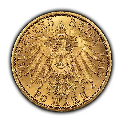 1913-A German States Prussia 20 Mark Gold Coin - Luster - .2305 AGW - BU - G3439 • $795