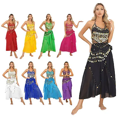 Womens Belly Dance Glittery Outfit Performance Dance Costume Club Crop Top • £11.99