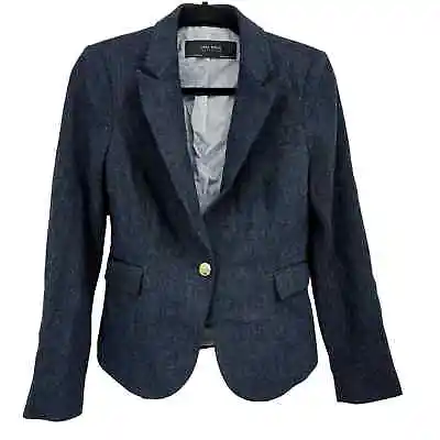 Zara Basic Collection Women's Blazer Lambswool Navy Blue Size Medium Elbow Patch • $39.99