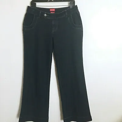 ELLE Monaco Wide Leg Trouser Denim Jeans Womens Size 6 X 32 Casual Dark Stretch • $9.74