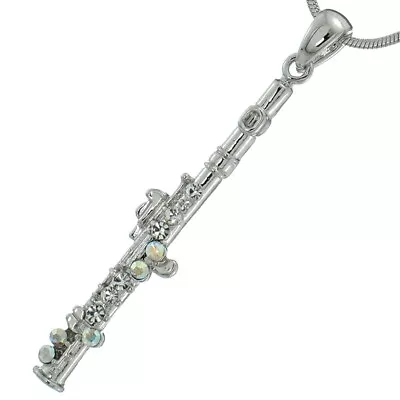 Flute Pendant Made With Swarovski Crystal Woodwind Musical 18  Chain Necklace • $29.99