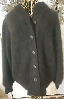 Vintage Venesha Angora Jacket Sweater Brown Size L 80% Amazing ANGORA! • $67.15