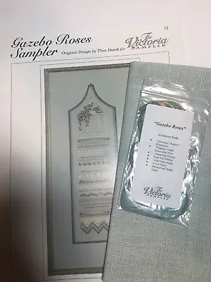 Victoria Sampler Gazebo Roses Sampler Cross Stitch Pattern Threads Pack Linen • $85