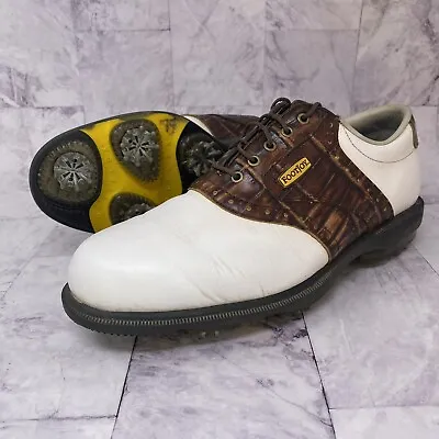 Footjoy Dryjoy Men’s Sz 7 W Wide Croc Print Saddle Golf Shoes Spikes Sneaker • $29.99