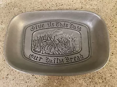 Vintage Give Us This Day Our Daily Bread Metal Tray 9.25  X 6.5   Prayer Tray • $17.49