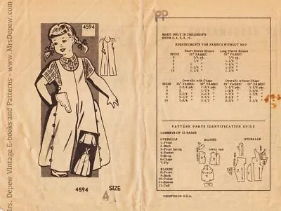 Vintage Sewing Pattern 1940s Mail Order Children's Overalls Shirt Cowboy Chaps • $26.95