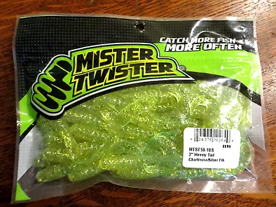 50 - Mister Twister - 3  Meeny Original Curl Tail Grub - Chartreuse Silver Flake • $12.99