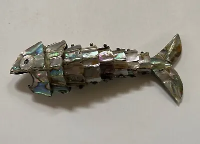 Vintage Mexican Abalone Mother Of Pearl Articulated Fish Bottle Opener 7.5” Long • $49.99