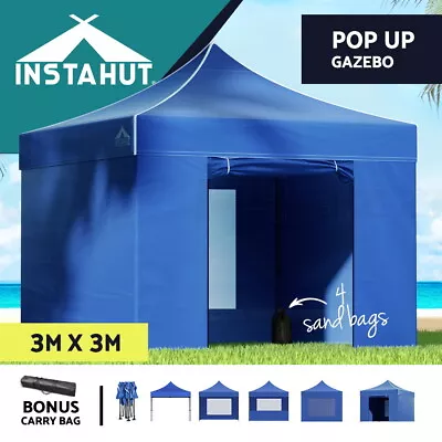 $182.95 • Buy Instahut Gazebo Pop Up Marquee 3x3 Folding Wedding Tent Gazebos Shade Blue