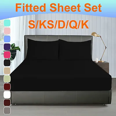 $14.99 • Buy 2000TC Wrap Around Elastic Fitted Sheet Set Double Queen King Superking Size Bed